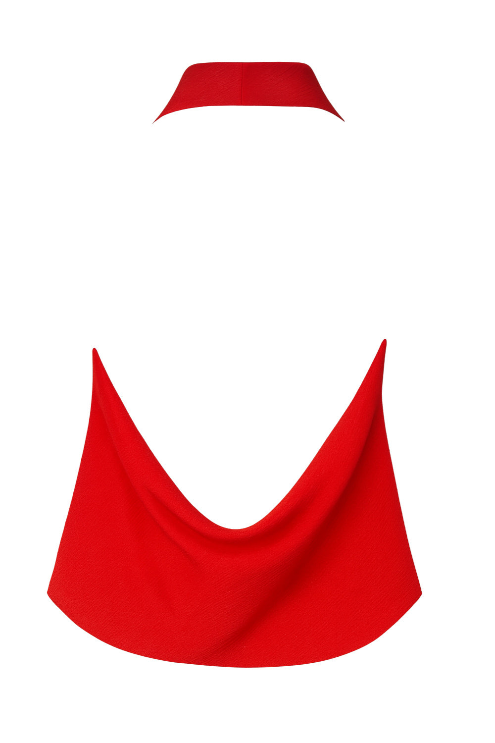 Blusa asimétrica de fit fluido, sin mangas, cuello halter fluido con plisados, escote en espalda y bajo frontal asimétrico. Detalle de textura en tejido, cierre posterior con botón y ojal.