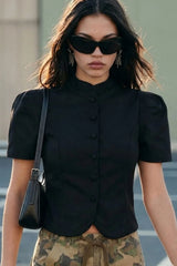 Short-sleeved mandarin collar top