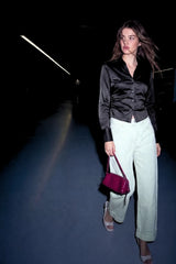 Satin crop top with pleats on the sides