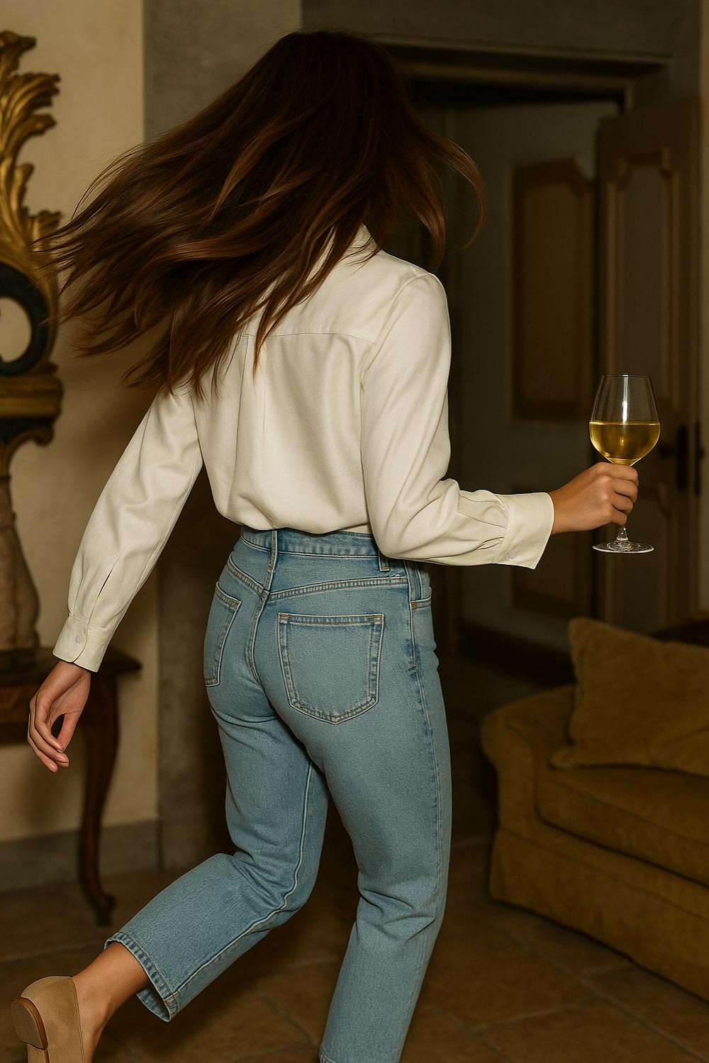 Camisa corta satinada de fit recto, cuello camisero, manga larga con puño abotonado, pinza de amplitud en espalda y cierre frontal con hilera de botones.