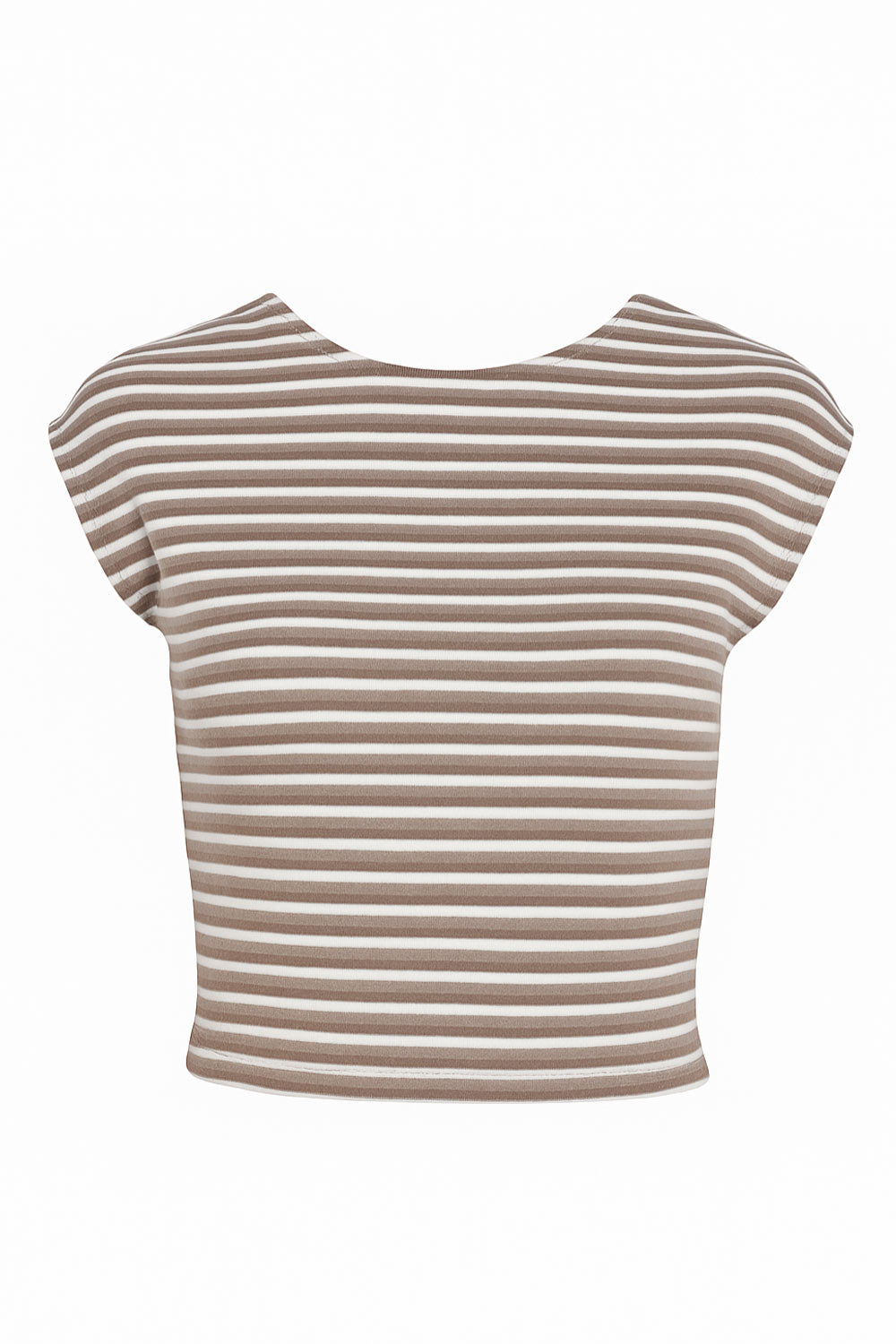 Camiseta básica de fit ajustado, manga corta seguida, estampado rayas y cuello redondo.