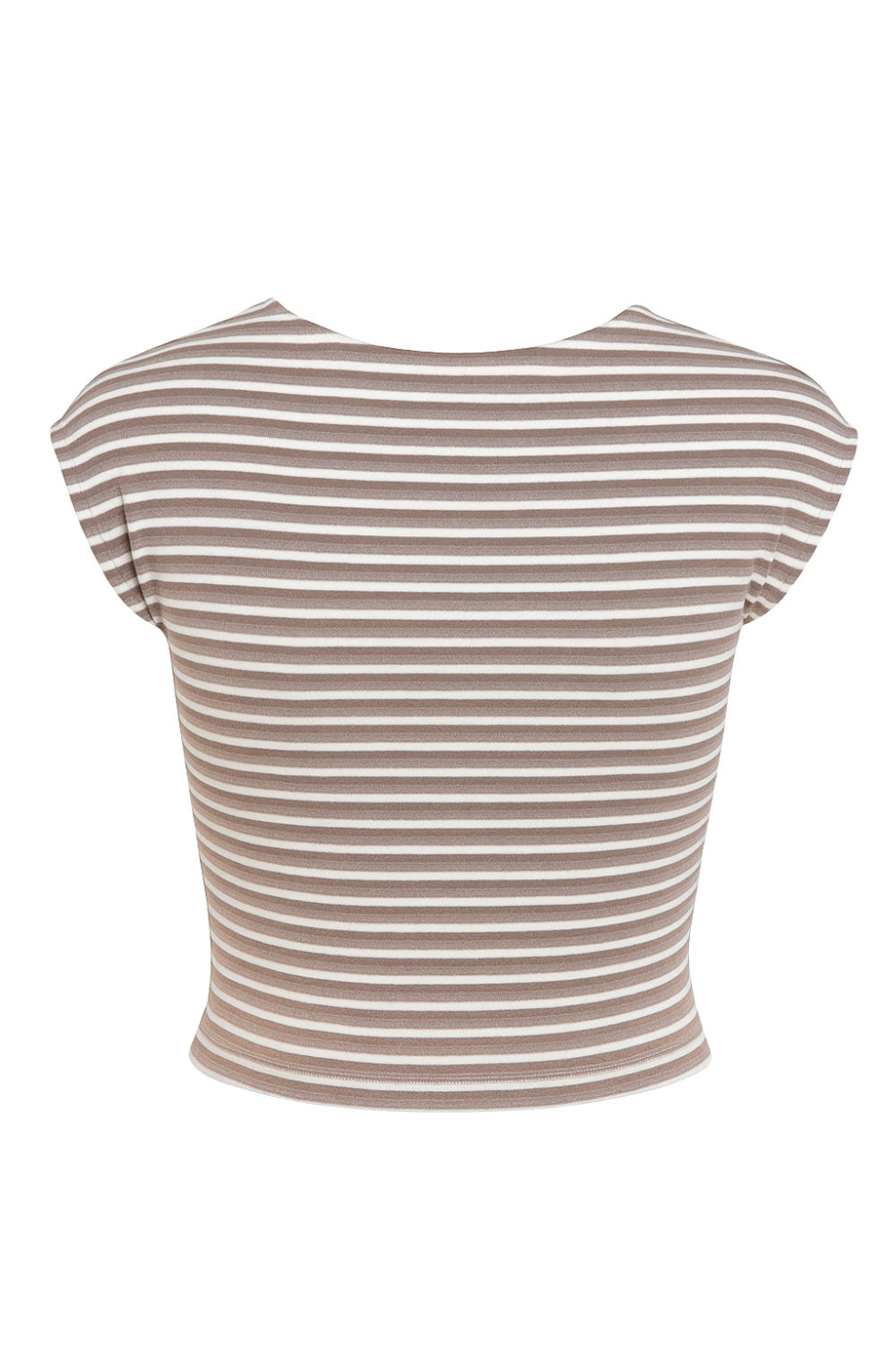 Camiseta básica de fit ajustado, manga corta seguida, estampado rayas y cuello redondo.