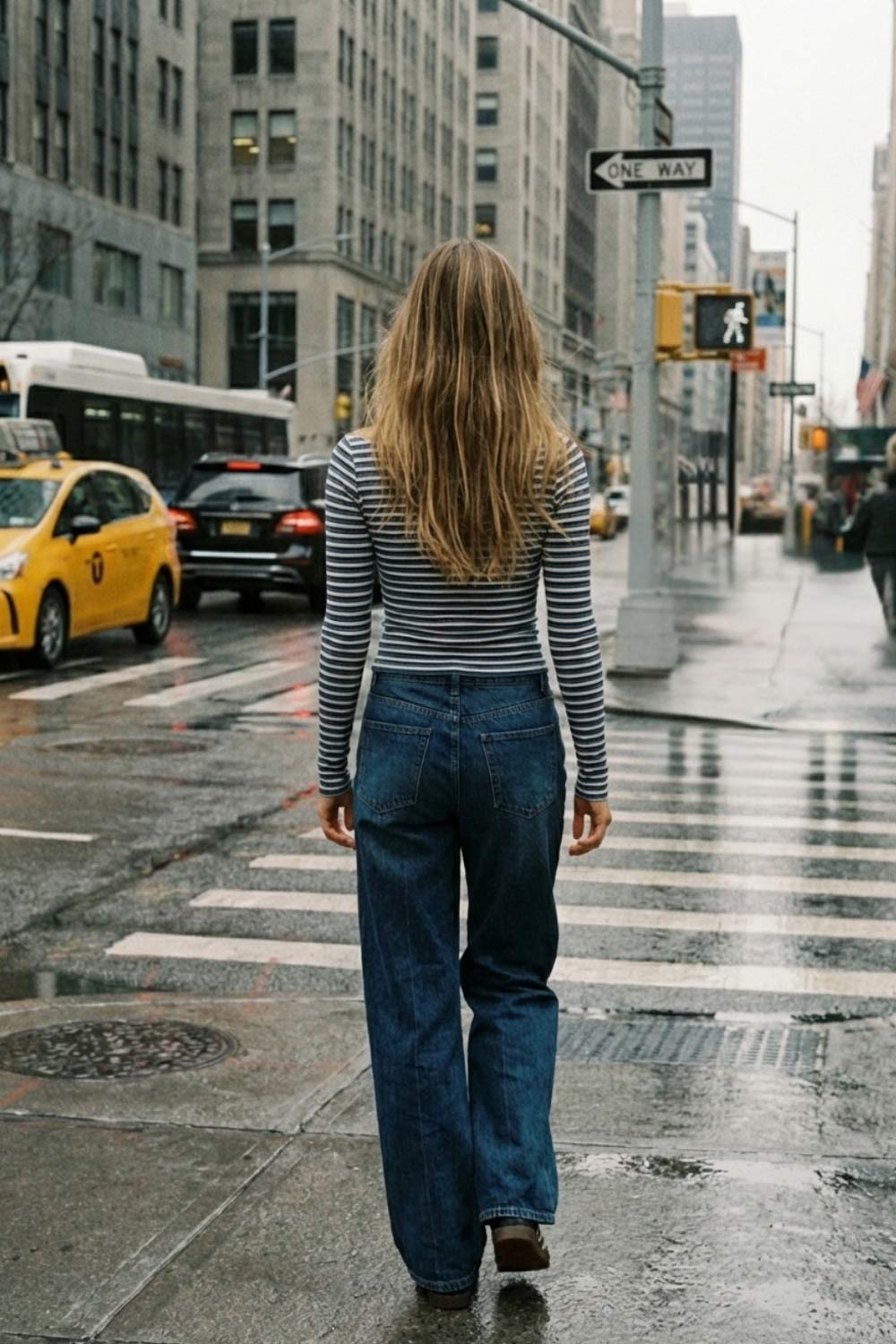 Camiseta básica de fit ajustado, manga larga, estampado rayas y cuello barco.