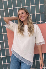 Asymmetric lace short sleeve t-shirt