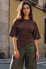 Asymmetric lace short sleeve t-shirt