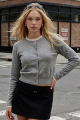Round neck button-up cardigan