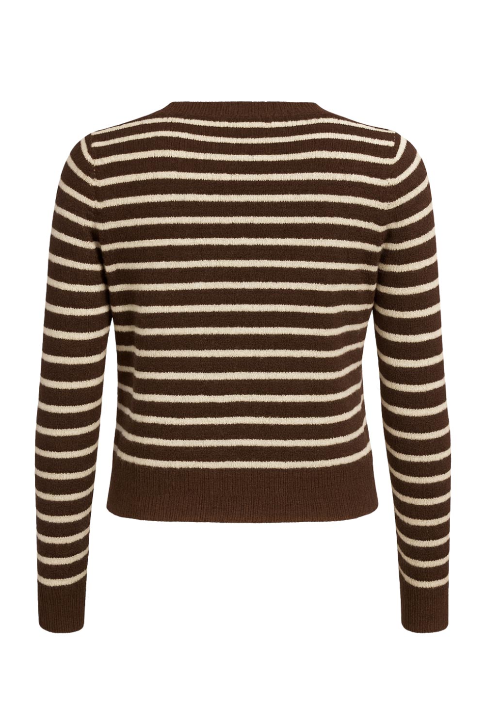 Cardigan de punto, estampado rayas, fit recto, manga larga con rib en puños, bajo y cuello redondo. Cierre frontal con hilera de botones en contraste.