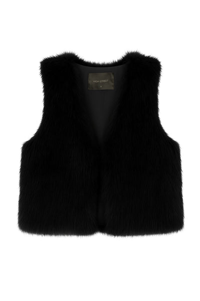 Chaleco corto abierto de efecto pelo, cuello en v y fit recto.