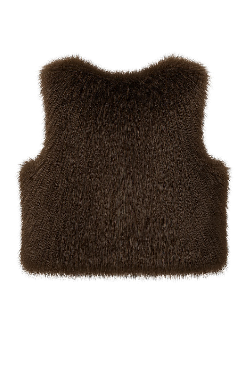 Chaleco corto abierto de efecto pelo, cuello en v y fit recto.