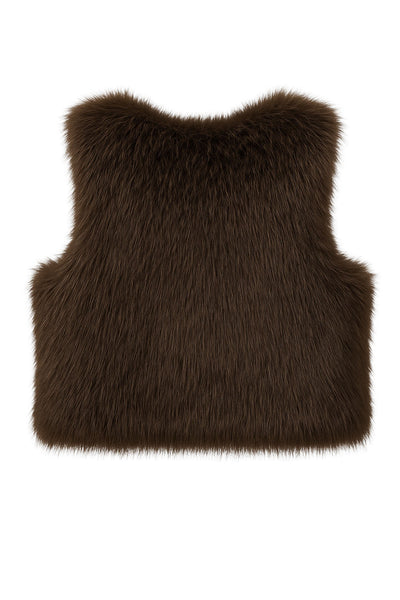 Chaleco corto abierto de efecto pelo, cuello en v y fit recto.