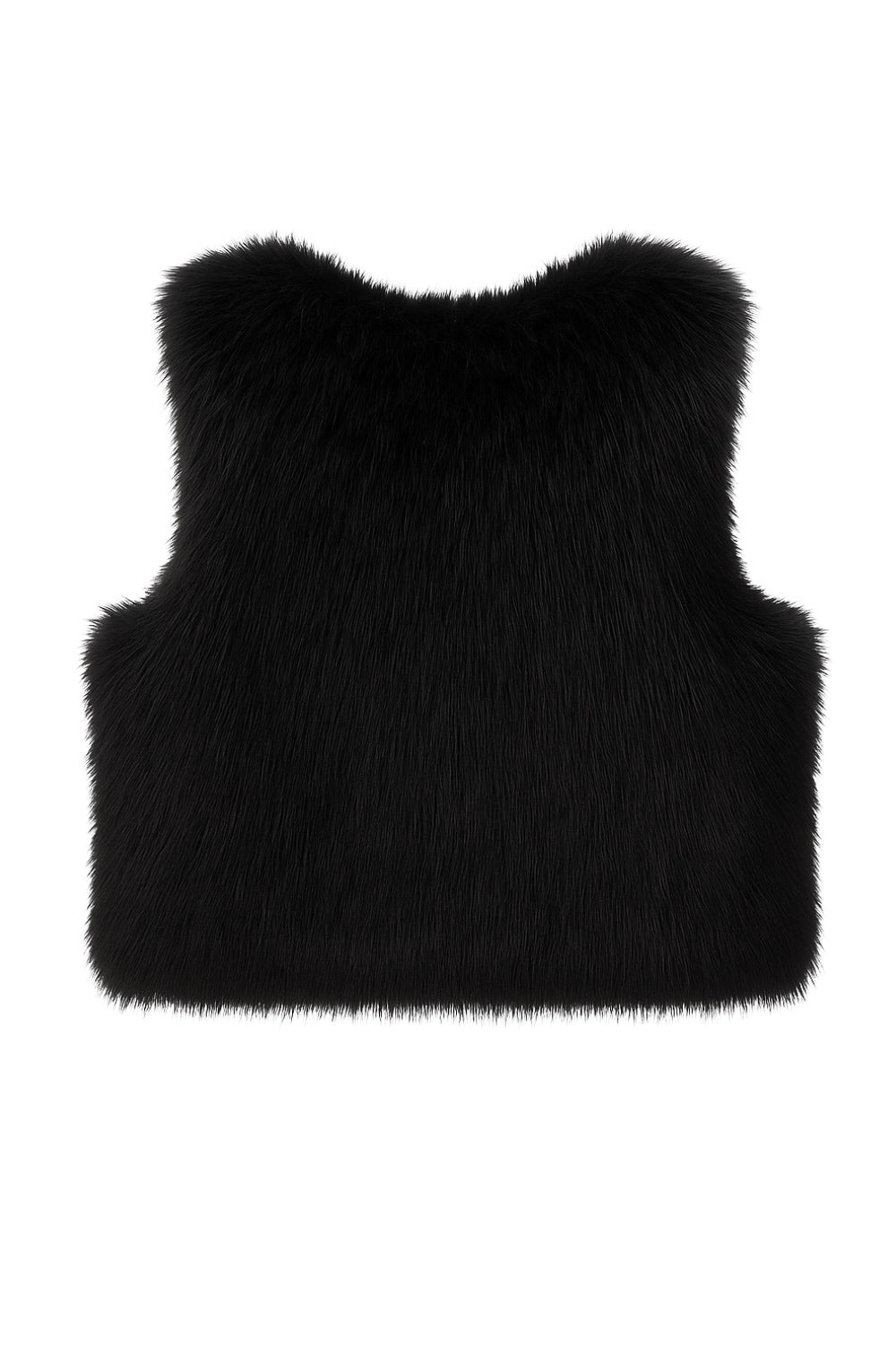 Chaleco corto abierto de efecto pelo, cuello en v y fit recto.