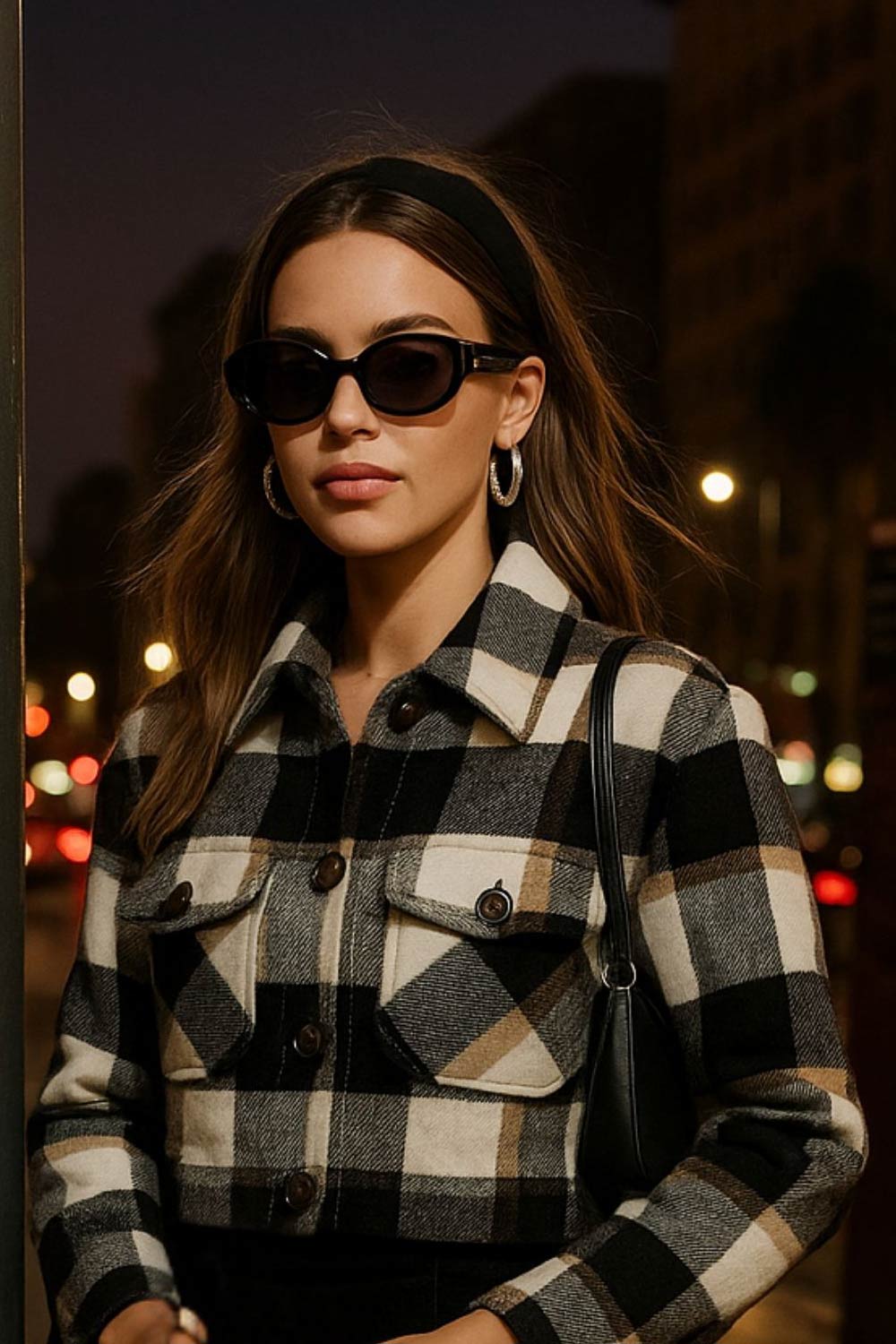 Chamarra corta de estampado check, fit recto, manga larga con puño abotonado, cuello camisero, bolsillos delanteros de parche con cartera y botón en contraste. Cierre frontal con hilera de botones en contraste.