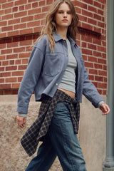 Oversized suede short jacket with pockets