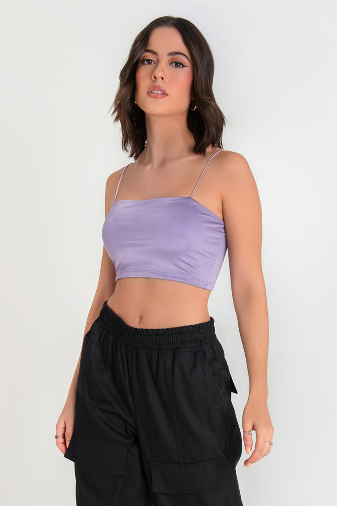 Crop top b sico de tirantes el sticos lila HIGHSTREET