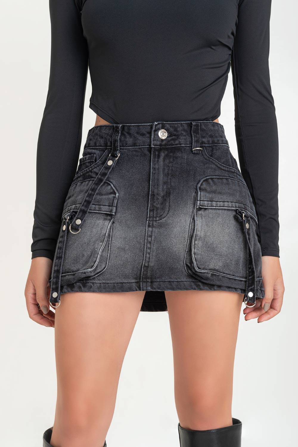Falda corta cargo de denim con cremalleras – HIGHSTREET