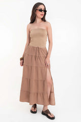 Falda maxi de olanes abertura lateral