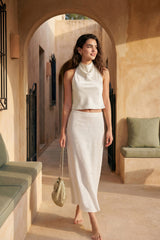 Falda midi efecto lino