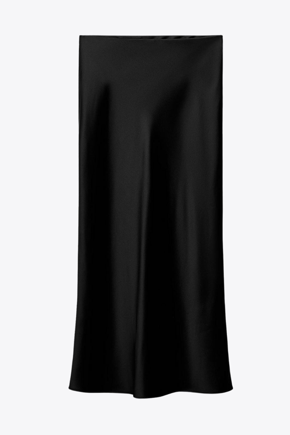 Falda midi satinada de cintura alta con pretina elástica y fit recto.