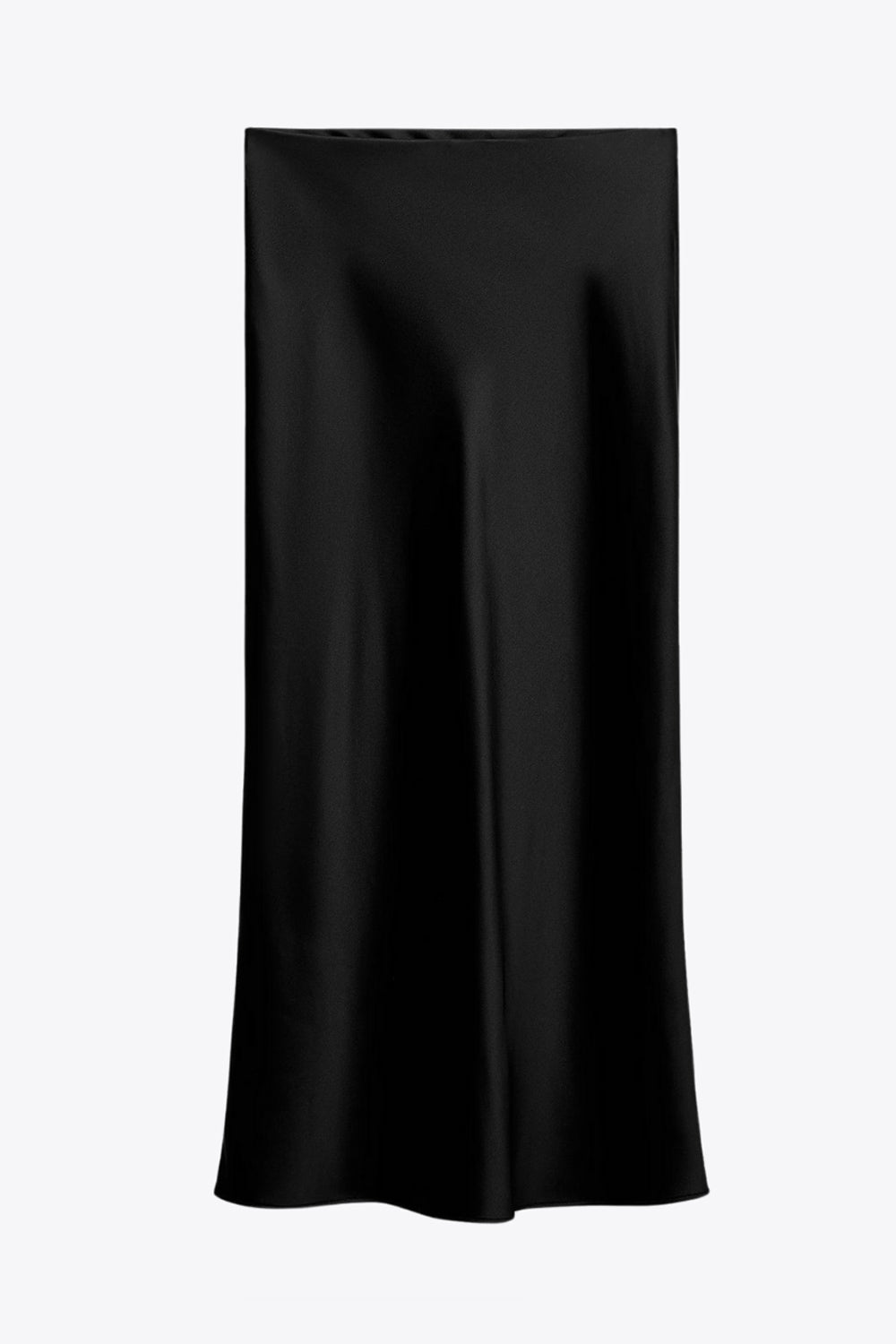 Falda midi satinada de cintura alta con pretina elástica y fit recto.