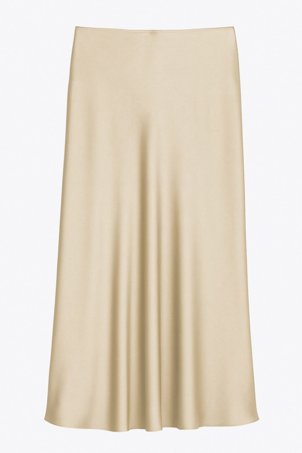 Falda midi satinada de cintura alta con pretina elástica y fit recto.