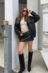 Faux leather mini skort