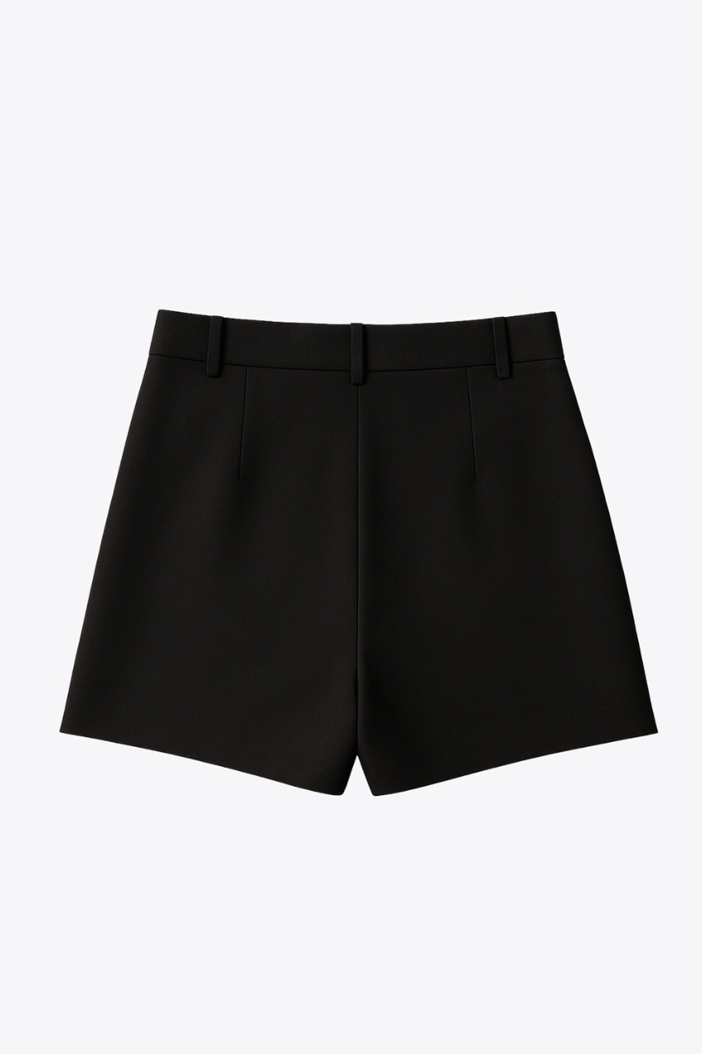 Falda short corto de fit ajustado, cintura alta, pretina con trabillas, bolsillos delanteros, cierre frontal con broche y cremallera oculta.