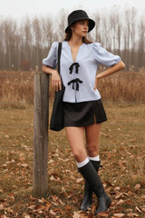 Falda short de cintura alta corte en a con abertura