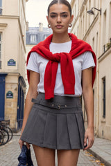 Falda short tableado corto cinturón con hebilla