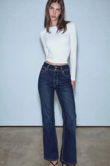 High-waisted wide-leg denim pants