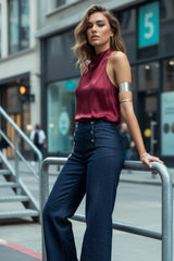 Jeans tiro alto botones