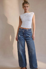 Jeans tiro alto cintura cruzada