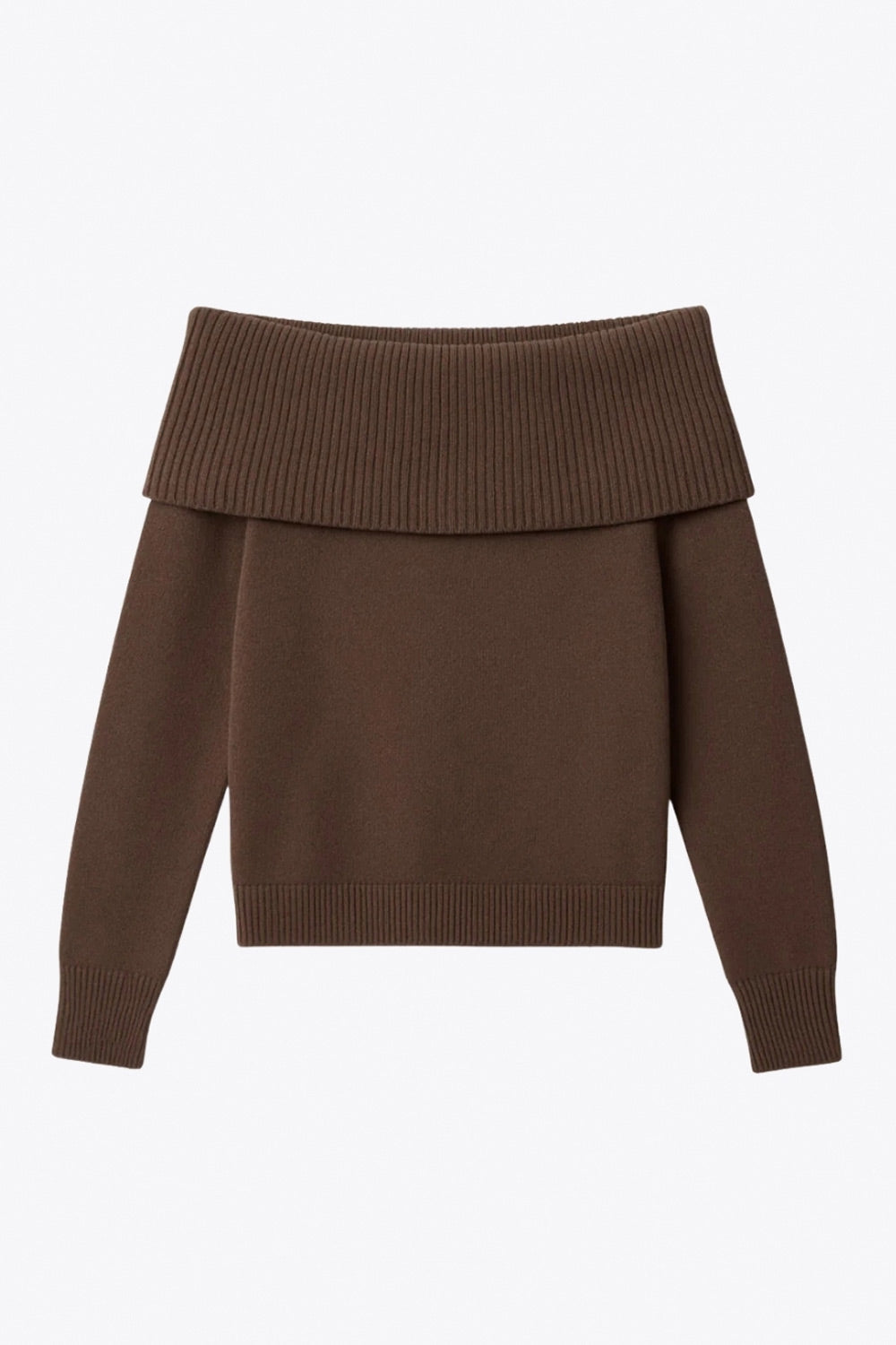 Jersey corto canalé de fit ajustado, hombros descubiertos con doblez en borde, manga larga y detalle de rib en bordes.