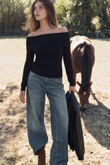 Off-the-shoulder ribbed jersey