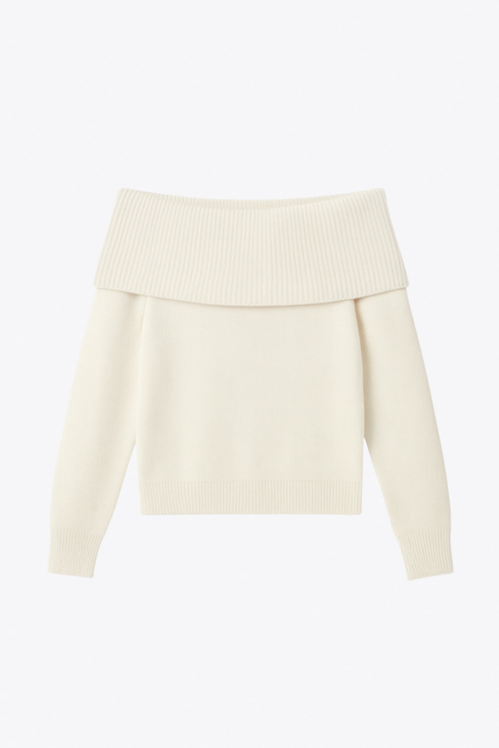 Jersey corto canalé de fit ajustado, hombros descubiertos con doblez en borde, manga larga y detalle de rib en bordes.