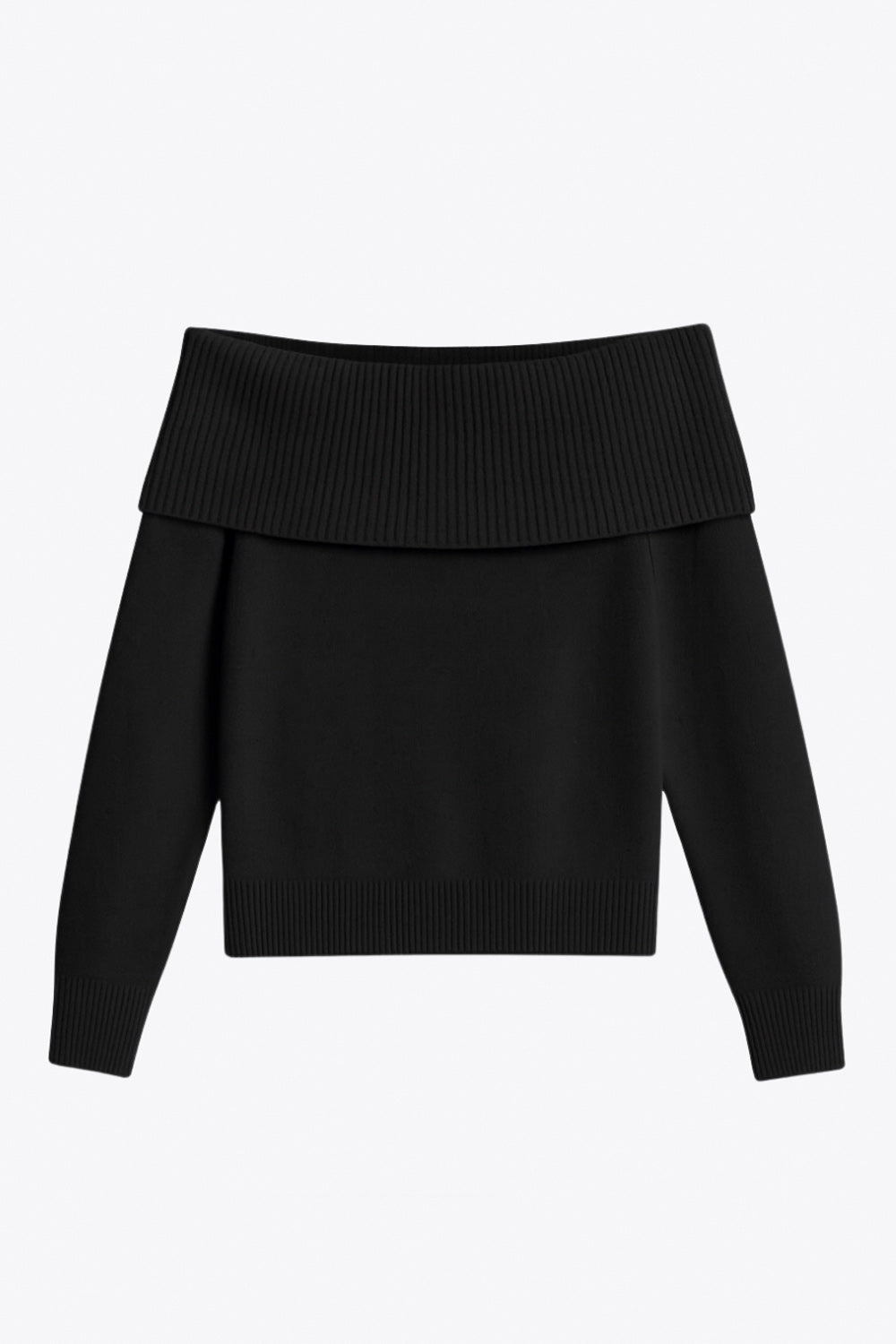 Jersey corto canalé de fit ajustado, hombros descubiertos con doblez en borde, manga larga y detalle de rib en bordes.