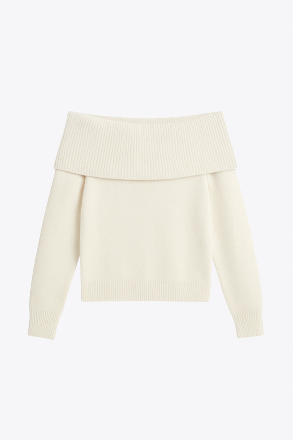 Jersey corto canalé de fit ajustado, hombros descubiertos con doblez en borde, manga larga y detalle de rib en bordes.