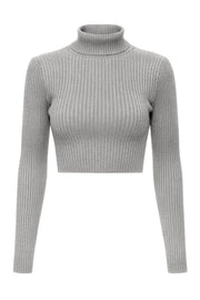 Jersey corto canalé de fit ajustado, cuello alto con doblez y manga larga.