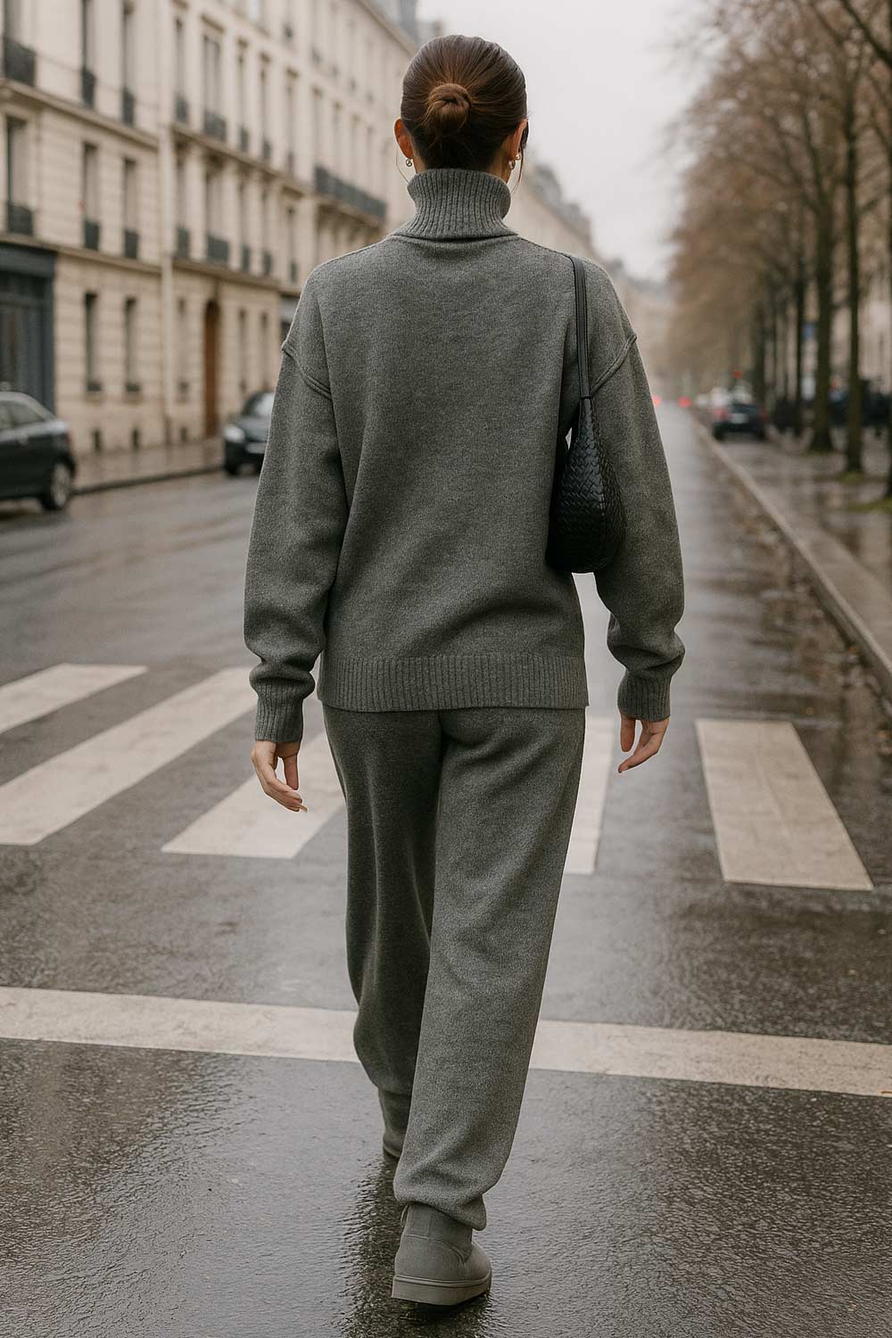 Jersey de punto, fit oversized, cuello alto con rib, manga larga amplia con hombro caído, rib en bajo y puños. Detalle de costuras decorativas.