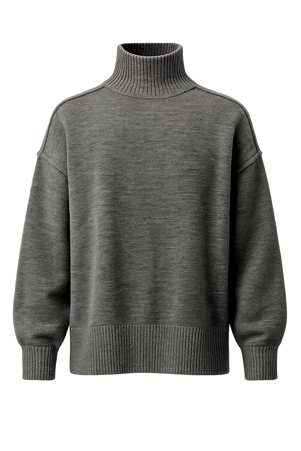 Jersey de punto, fit oversized, cuello alto con rib, manga larga amplia con hombro caído, rib en bajo y puños. Detalle de costuras decorativas.