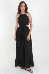 Maxi vestido halter con olanes cut out