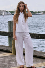 Wide-leg linen-look trousers