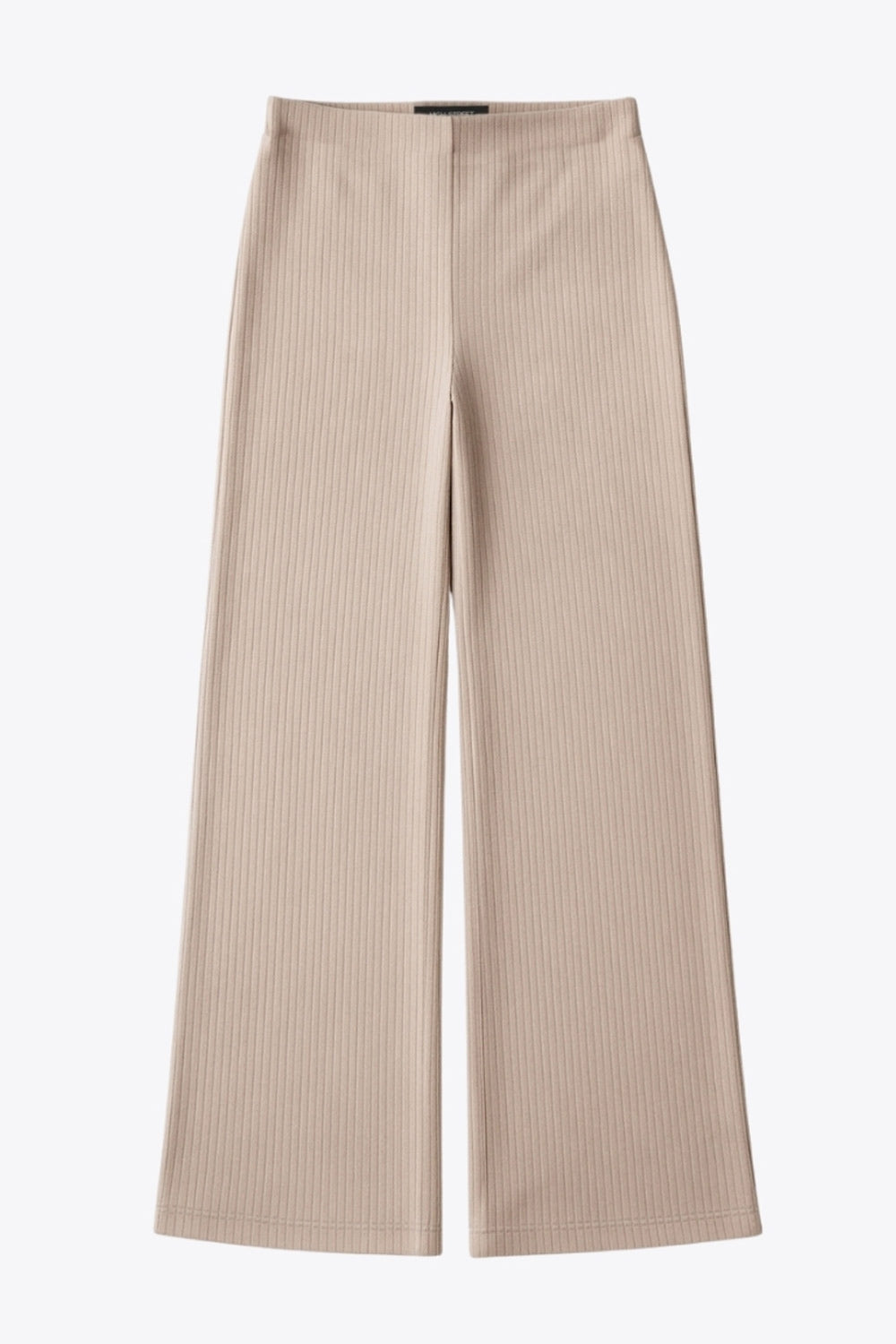 Pantalón canalé de punto, fit wide leg y cintura alta con pretina elástica.