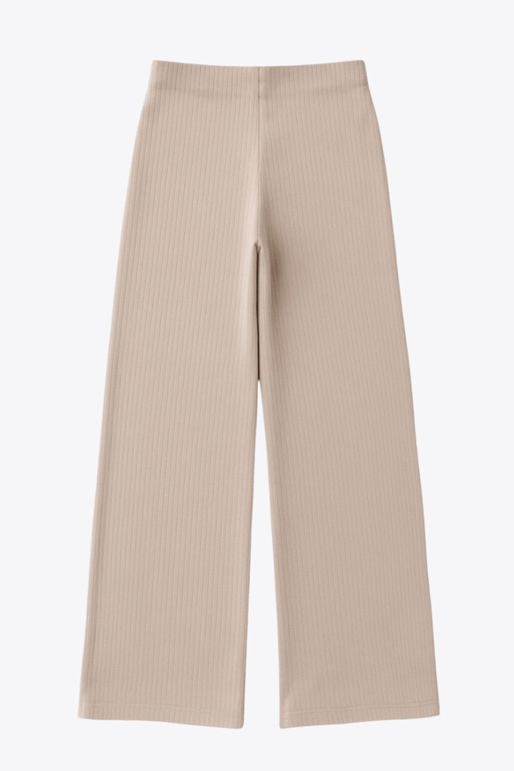 Pantalón canalé de punto, fit wide leg y cintura alta con pretina elástica.