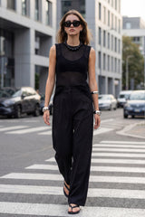 Pantalón cintura alta con pinzas wide leg fit