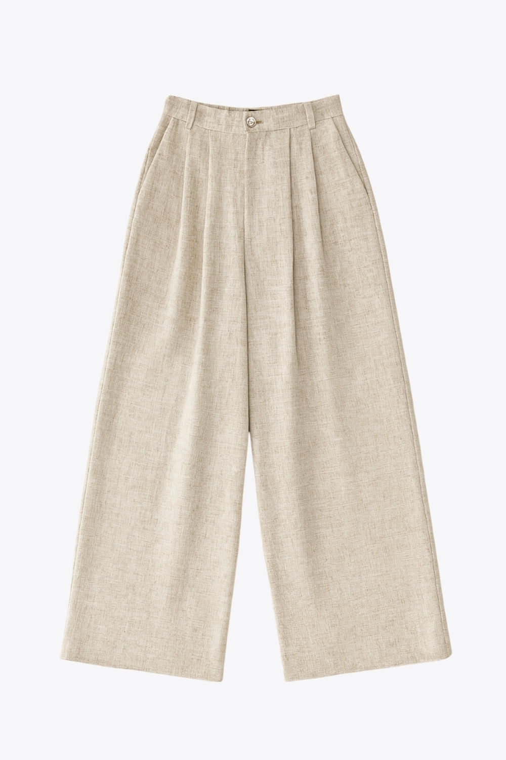 Pantalón de fit culotte, con pinzas al frente, pretina con botón y trabillas para cinturón. Con cintura elástica.&nbsp;