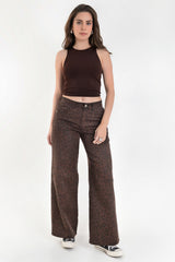 Pantalón de denim animal print wide leg fit