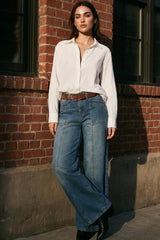 Pantalón de denim fit wide leg con cortes