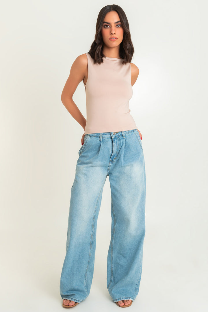 Pantalón de denim wide leg con pinzas – HIGHSTREET