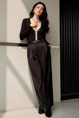 Low-rise wide leg pants with a stripe