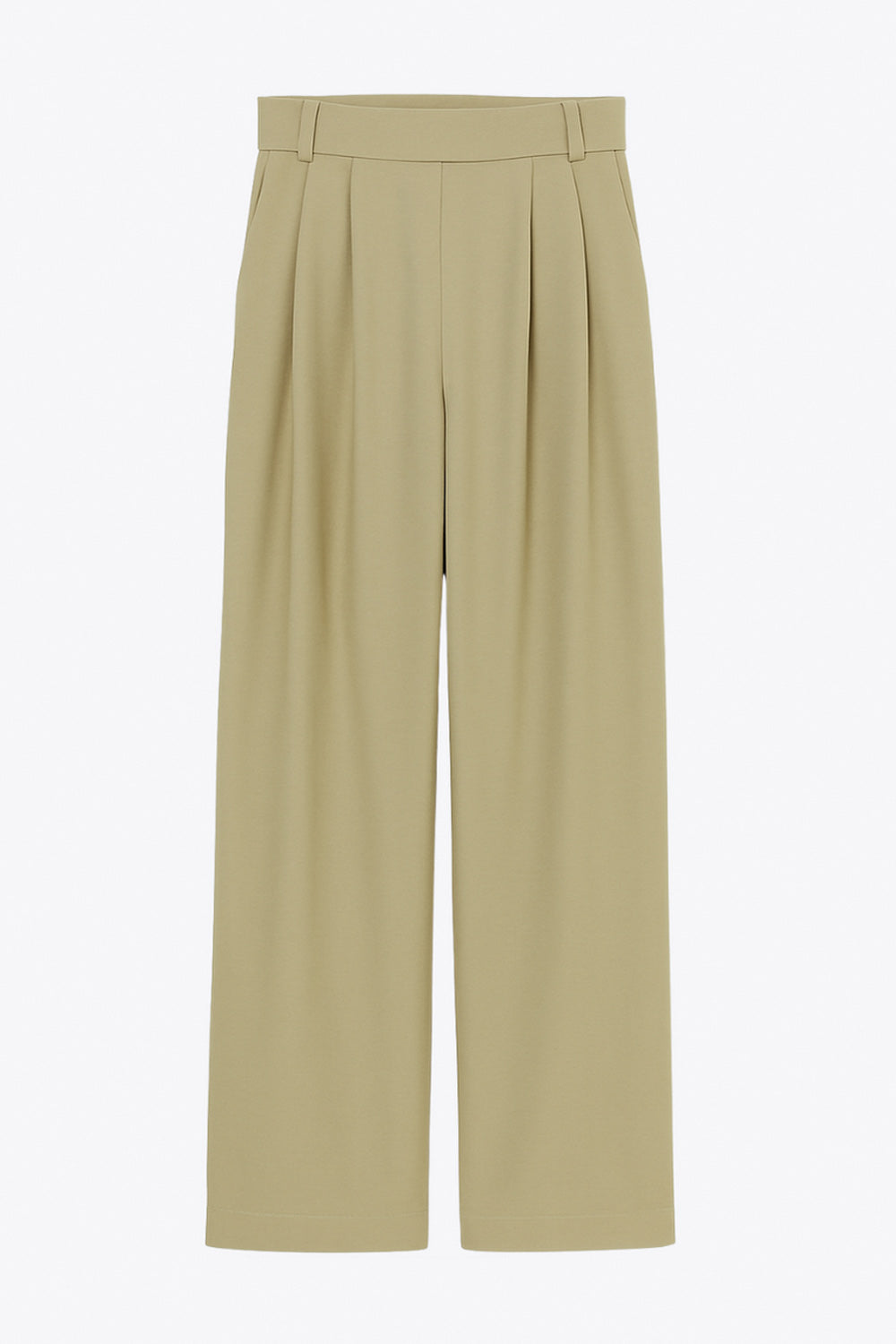 Pantalón de lino, fit wide leg, pinzas frontales, bolsillos delanteros, cintura alta con pretina elástica posterior y trabillas.